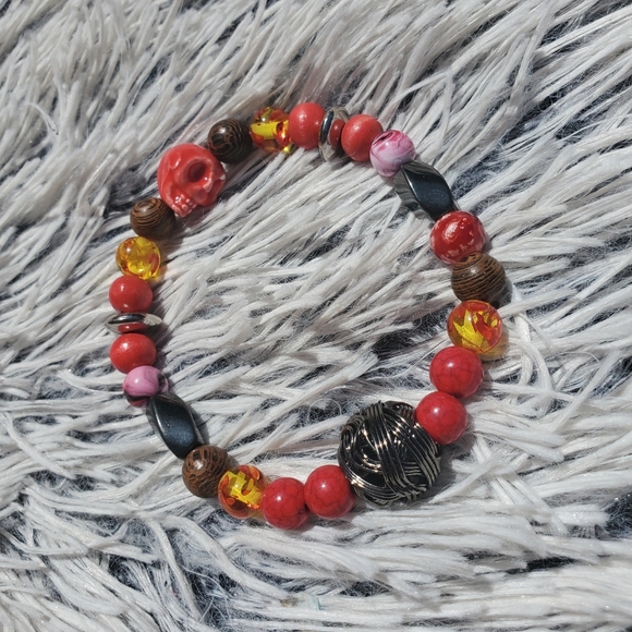 Handmade Beaded red skull Bracelet